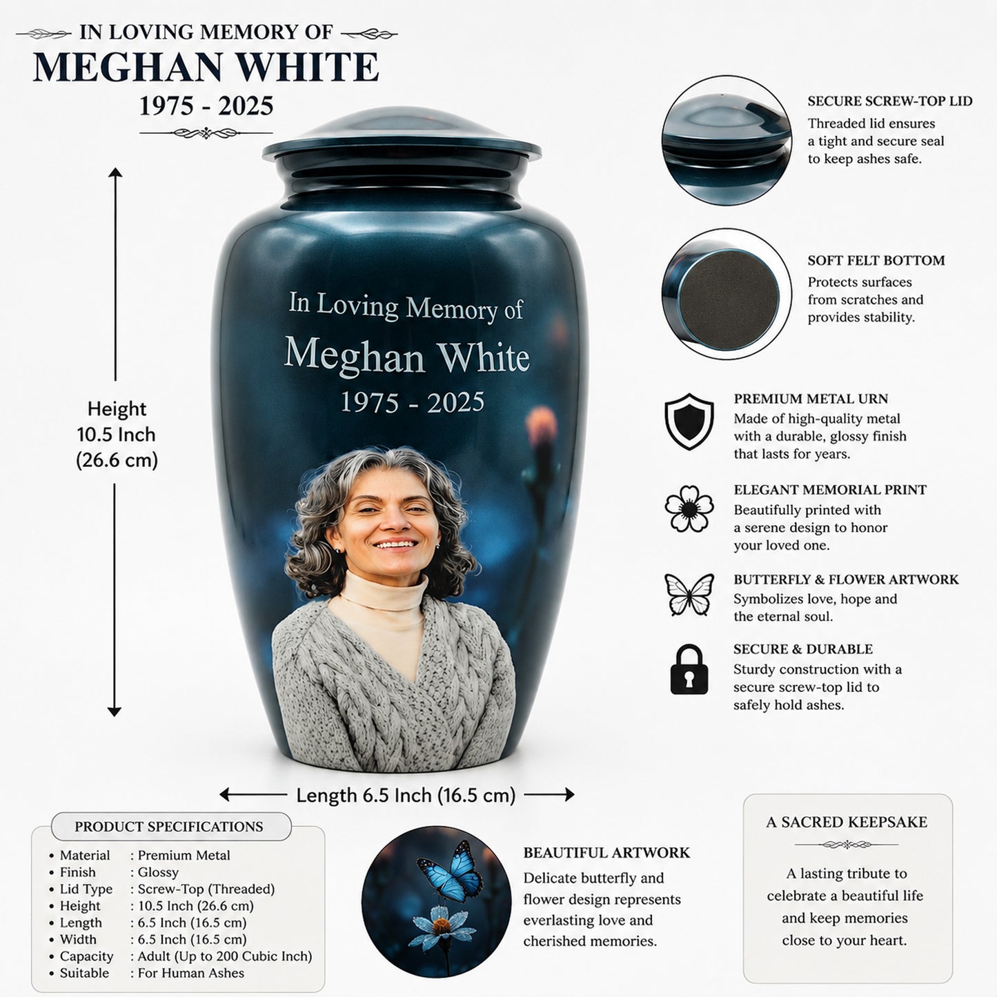 Blue Butterfly Adult Cremation Urn for Ashes