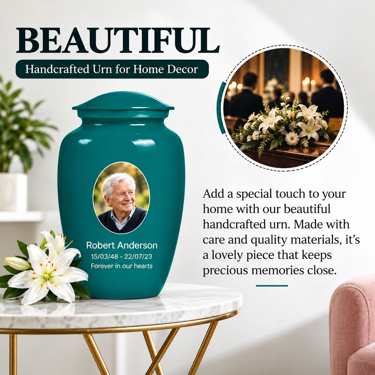 Custom Cremation Urn – Classic Teal Urn for Human Ashes