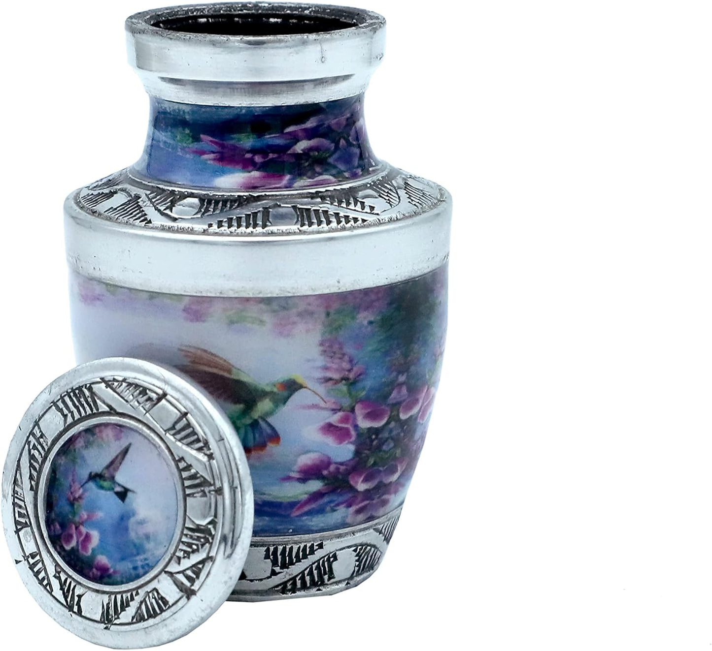 Handcrafted Hummingbird Cremation Urn — Small Keepsake Urn with Elegant Velvet Pouch