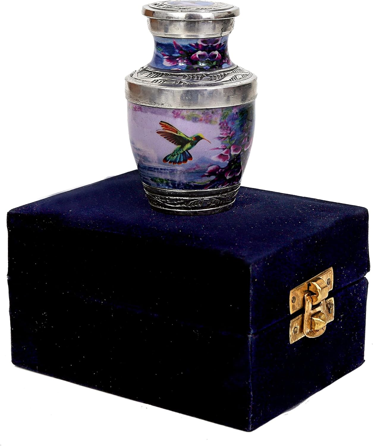 Handcrafted Hummingbird Cremation Urn — Small Keepsake Urn with Elegant Velvet Pouch