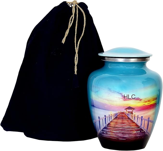 Premium Memorial Urn – Peaceful Ocean Sunset Pier Design for Human Ashes