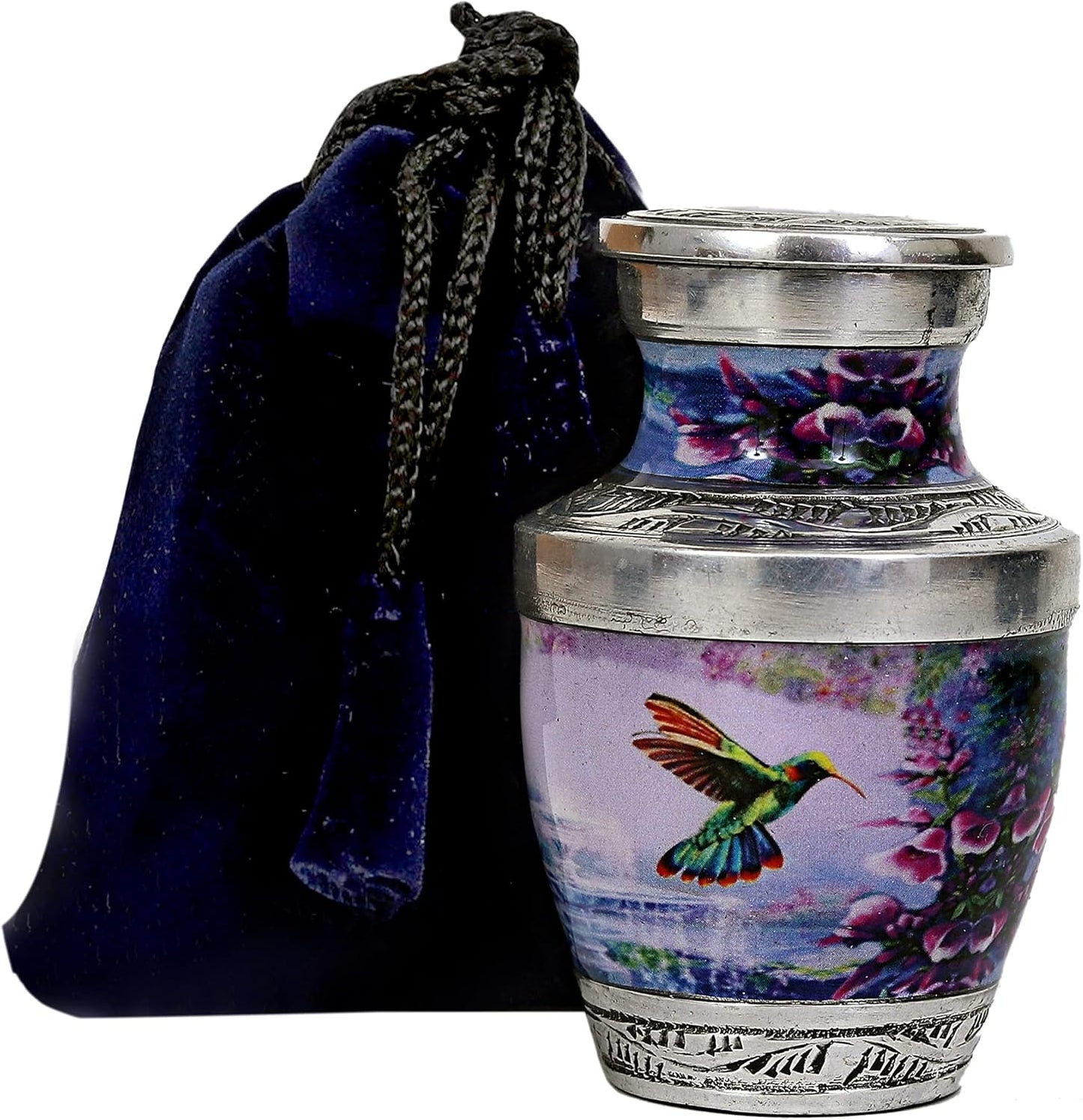 Handcrafted Hummingbird Cremation Urn — Small Keepsake Urn with Elegant Velvet Pouch
