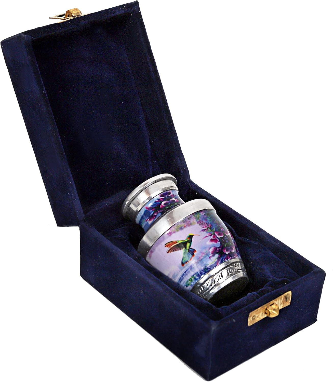 Handcrafted Hummingbird Cremation Urn — Small Keepsake Urn with Elegant Velvet Pouch