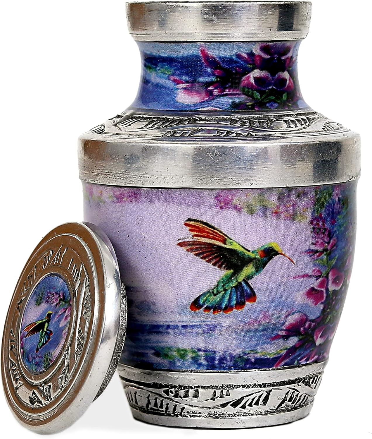 Handcrafted Hummingbird Cremation Urn — Small Keepsake Urn with Elegant Velvet Pouch