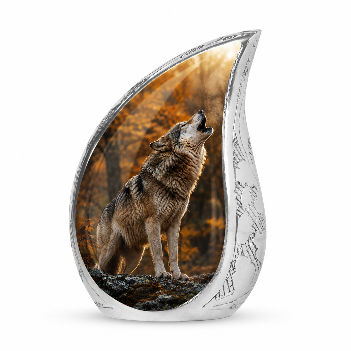 Howling Wolf Teardrop Cremation Urn for Ashes