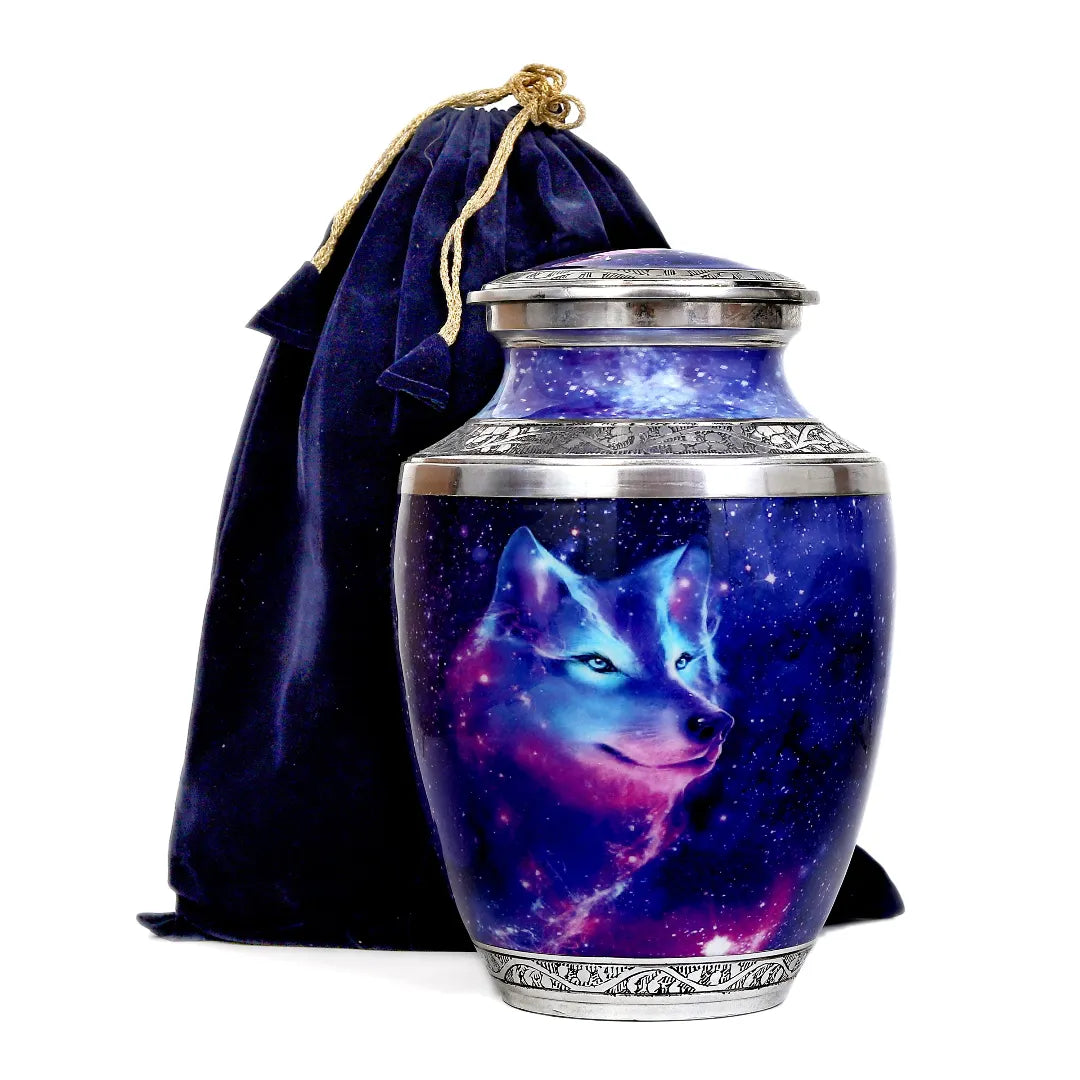 Galaxy Print Wolf Adult Cremation Urn