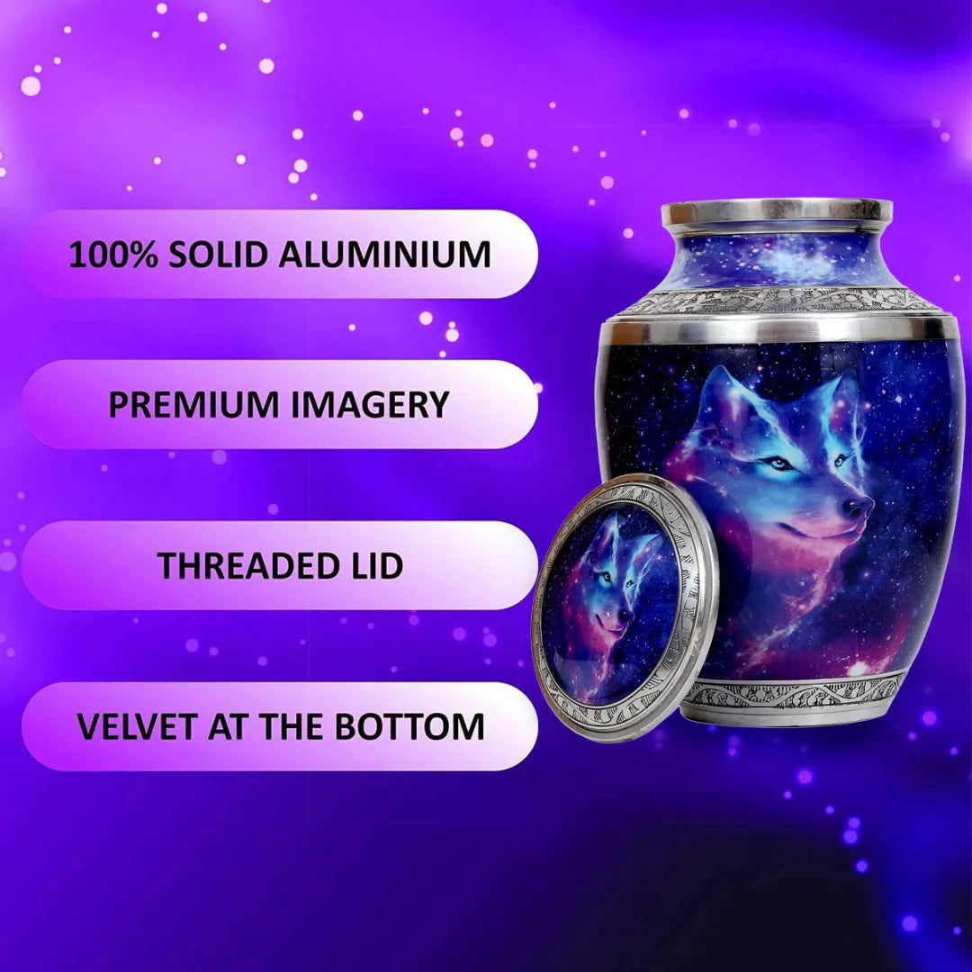 Galaxy Print Wolf Adult Cremation Urn