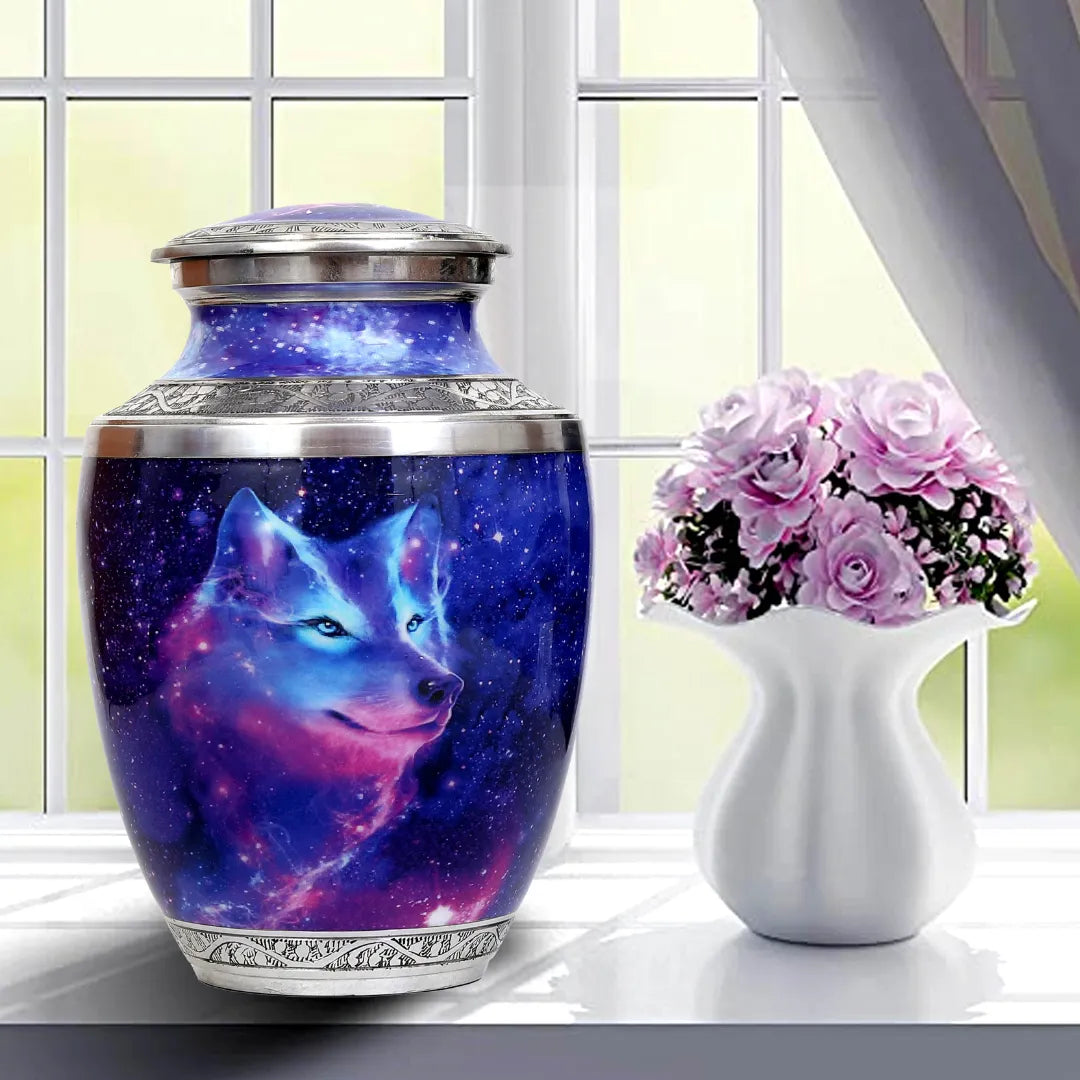 Galaxy Print Wolf Adult Cremation Urn