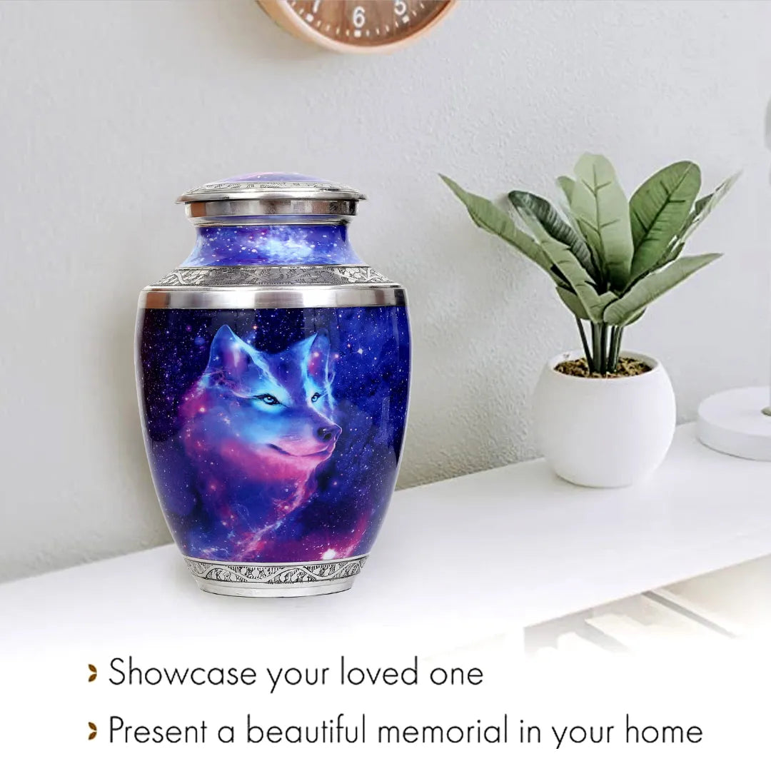 Galaxy Print Wolf Adult Cremation Urn