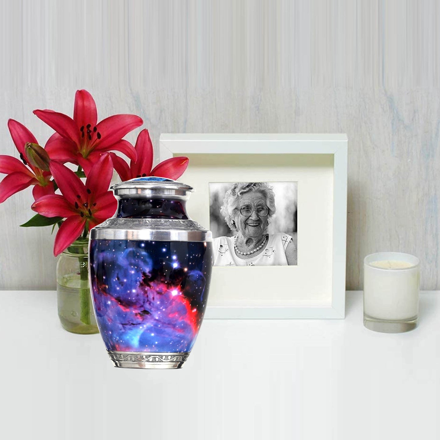 Cosmic Tribute Cremation Urn – Handcrafted Urn with Galaxy Design & Keepsake Velvet Bag
