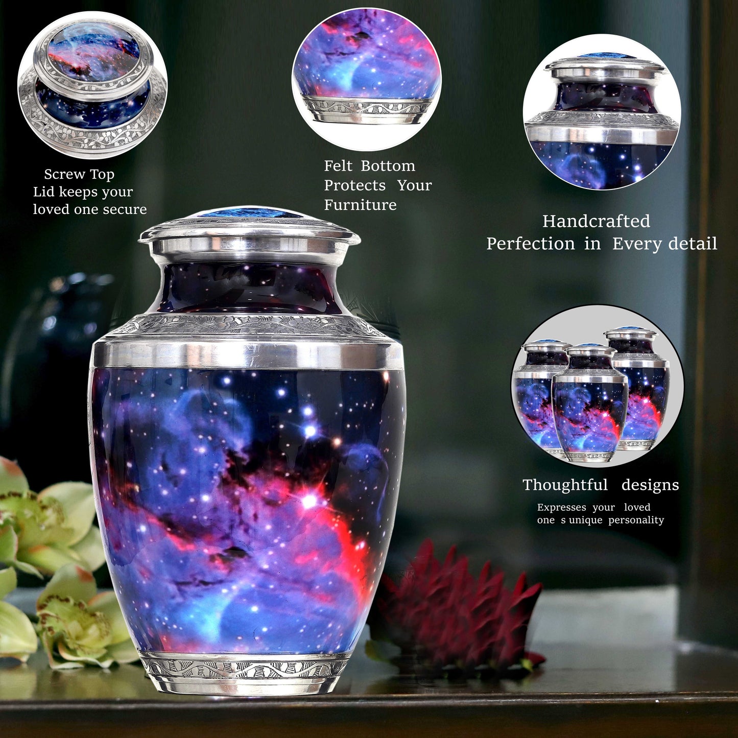Cosmic Tribute Cremation Urn – Handcrafted Urn with Galaxy Design & Keepsake Velvet Bag