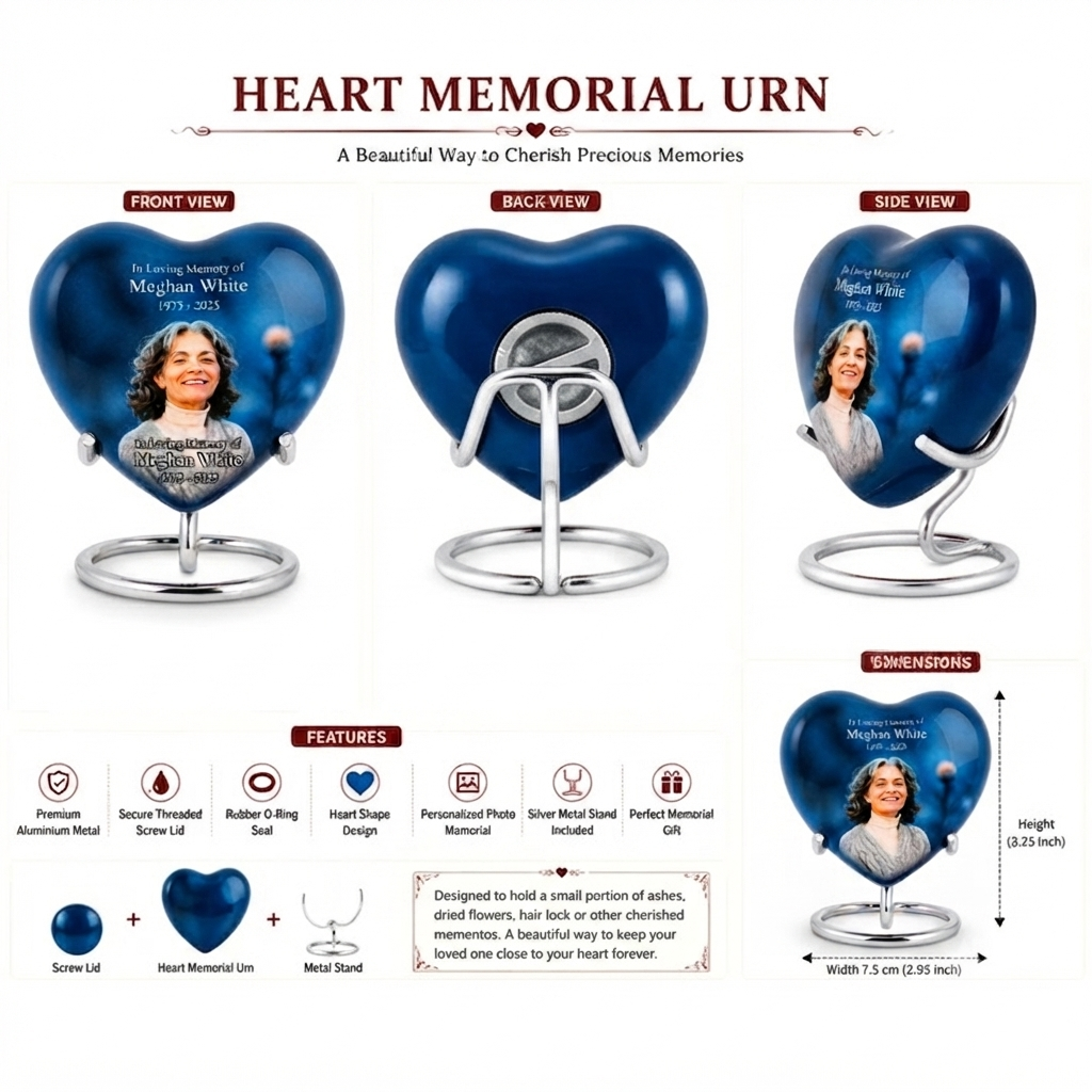Midnight Serenade Heart Small Keepsake Urn With Stand Option