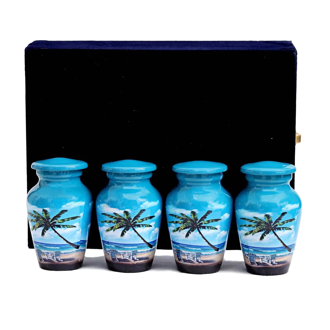 Keepsake Urn Set of 4 - Ocean Breeze Palm Tree Cremation Urn