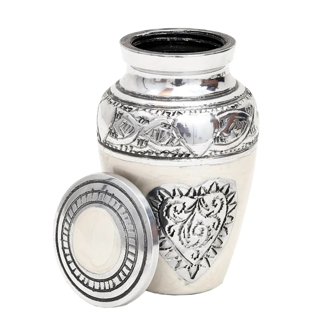 Silver Heart Adult Cremation Keepsake Urn for Ashes Set of 4