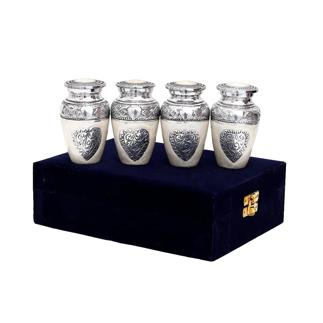 Silver Heart Adult Cremation Keepsake Urn for Ashes Set of 4