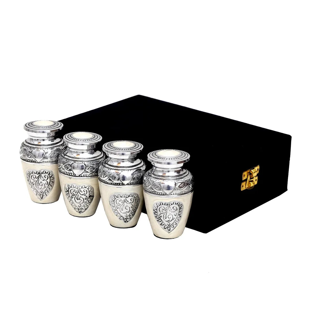 Silver Heart Adult Cremation Keepsake Urn for Ashes Set of 4