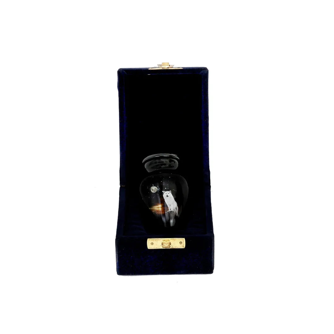 White Wolf Mini Keepsake Urn
