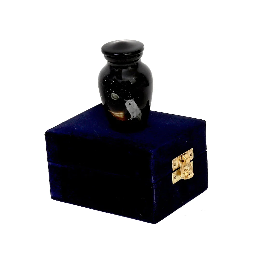White Wolf Mini Keepsake Urn