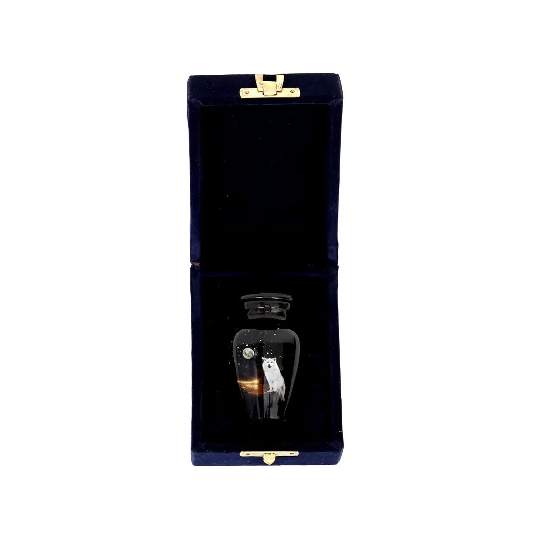 White Wolf Mini Keepsake Urn