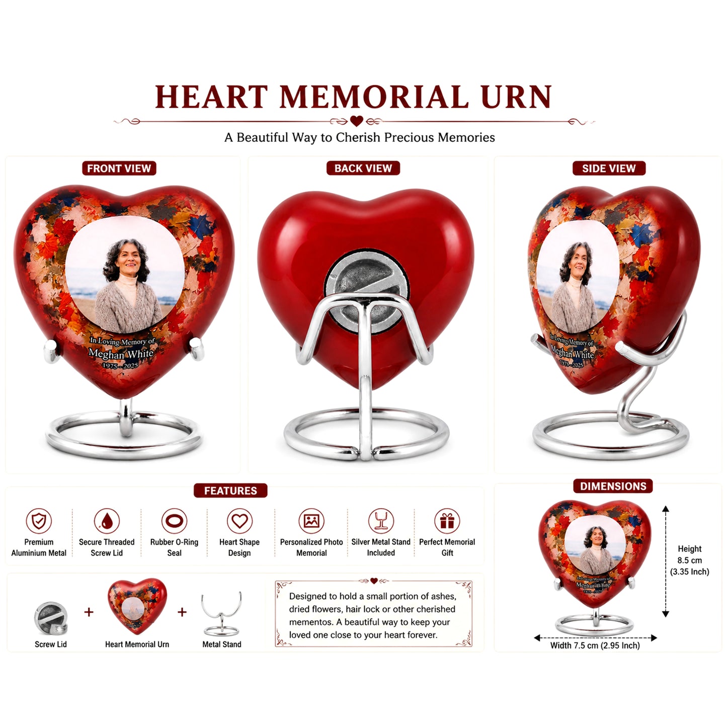 Autumn Heart Small Keepsake Urn With Stand Option