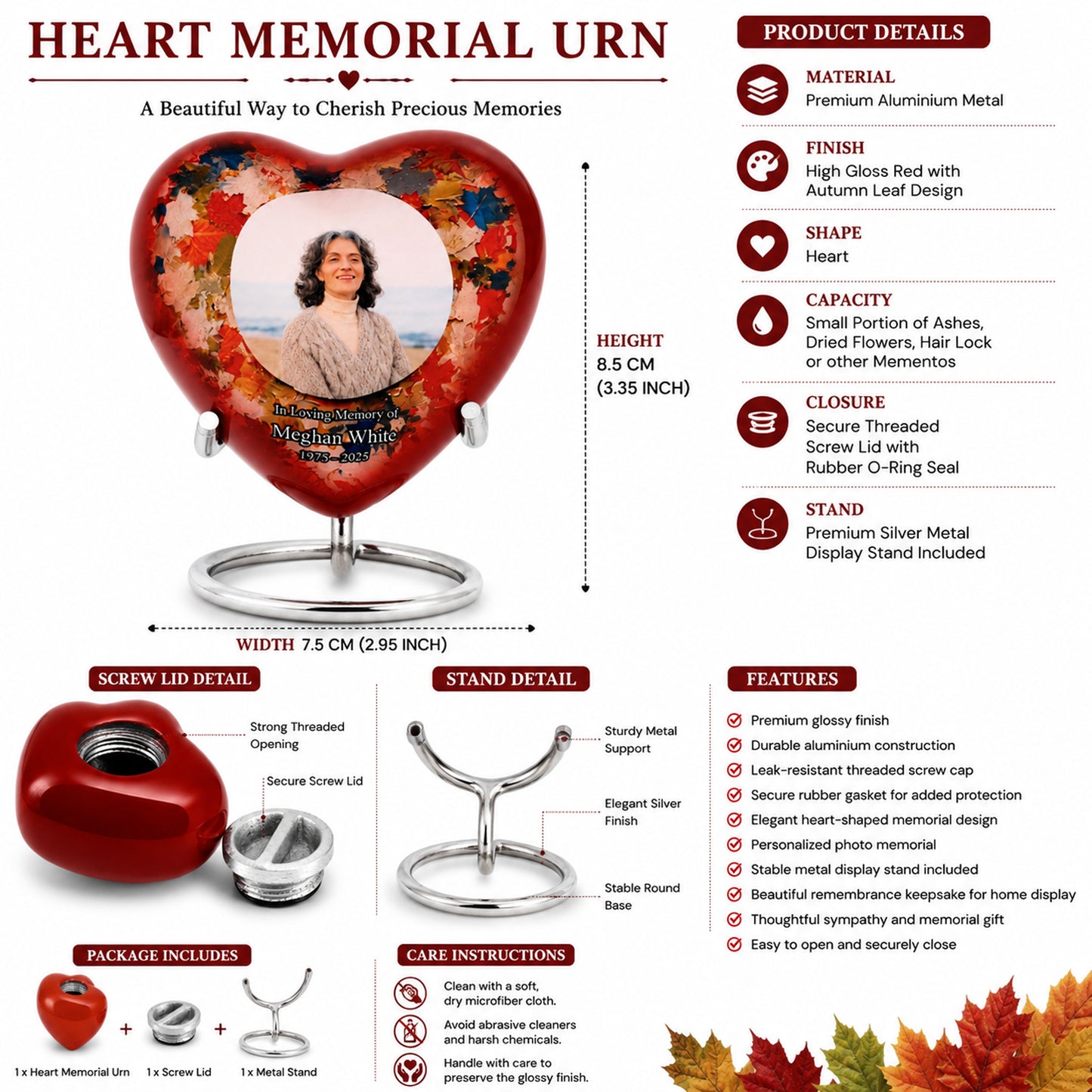 Autumn Heart Small Keepsake Urn With Stand Option