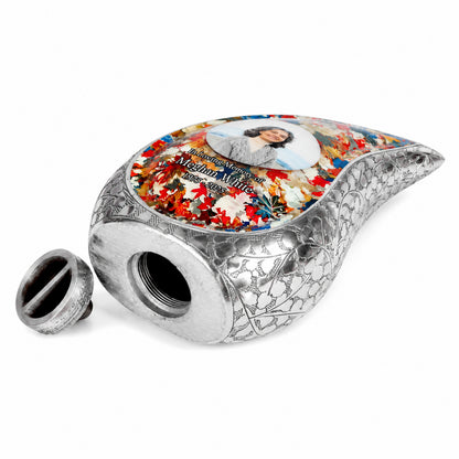 Silver Autumn Leaves Teardrop Cremation Urn