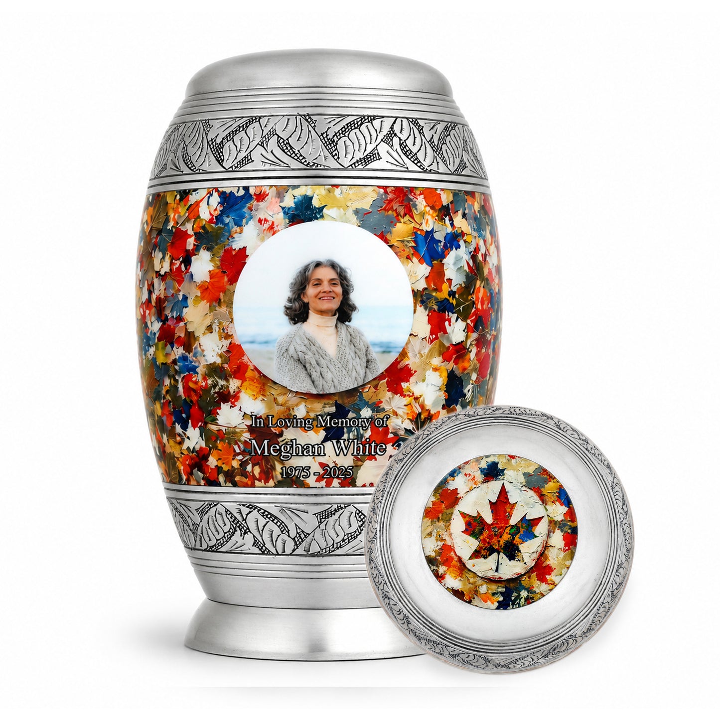 Autumn Harvest Silver Adult Cremation Urn