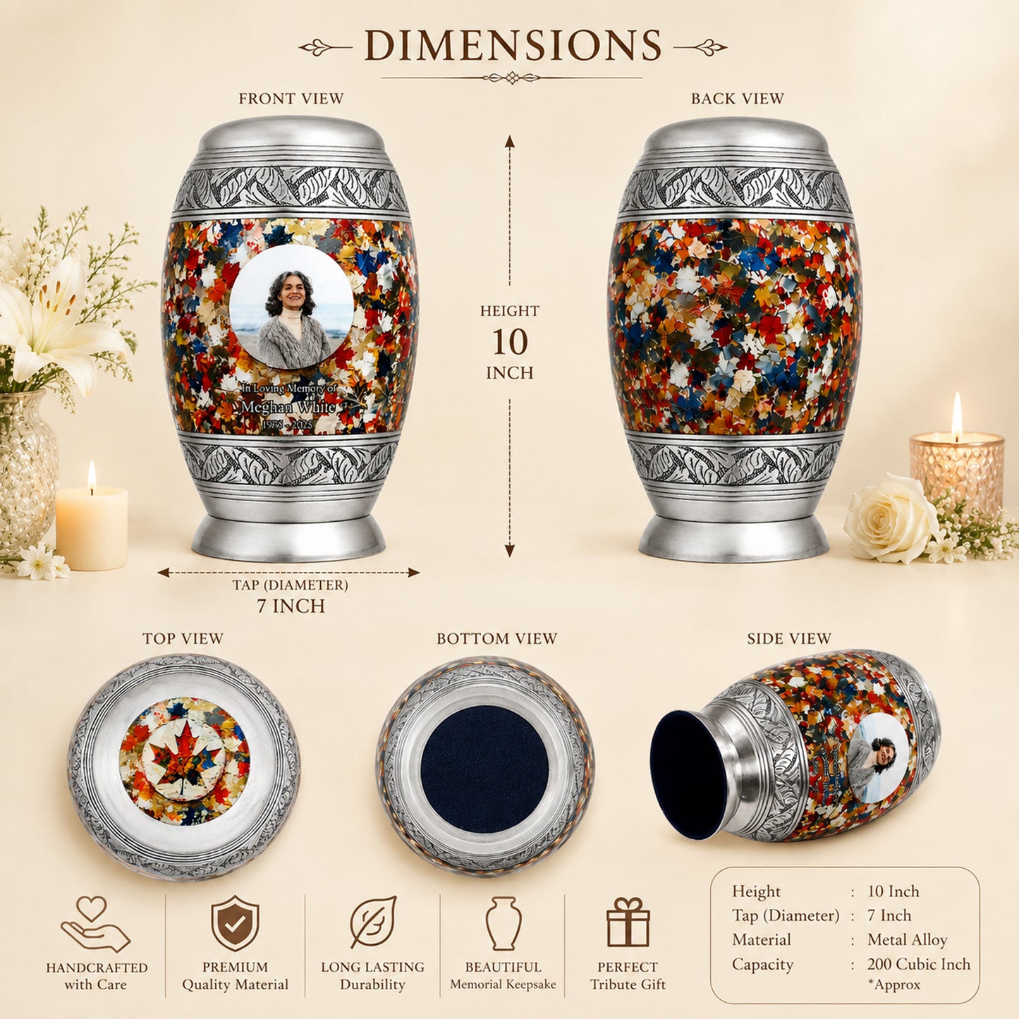 Autumn Harvest Silver Adult Cremation Urn