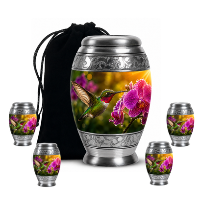 Hummingbird & Orchid Cremation Urn for Ashes