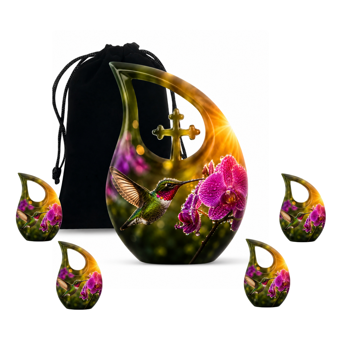 Hummingbird & Orchid Cremation Urn for Ashes
