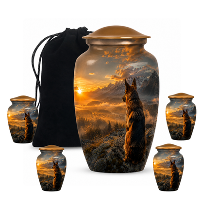 Mountain Sunset View Wolf Cremation Urn