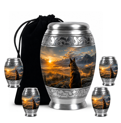 Mountain Sunset View Wolf Cremation Urn