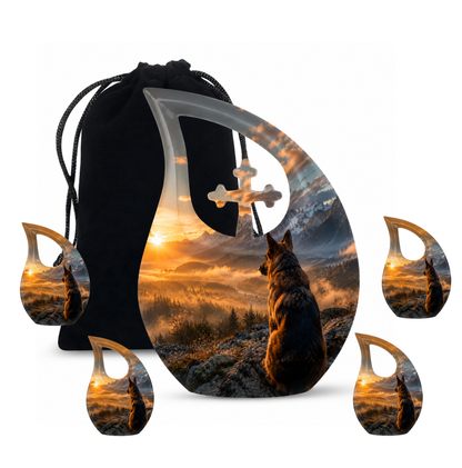Mountain Sunset View Wolf Cremation Urn