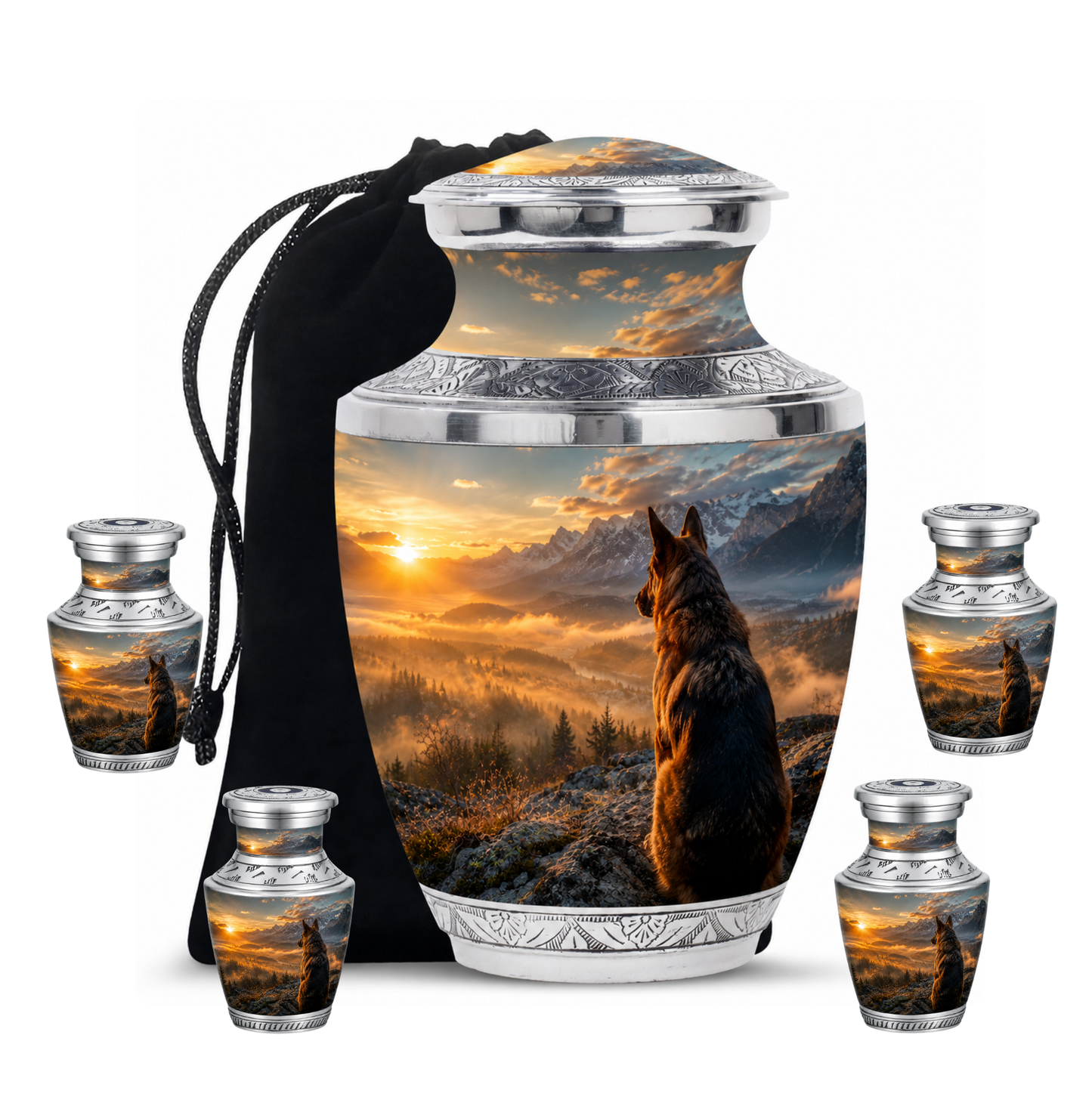 Mountain Sunset View Wolf Cremation Urn