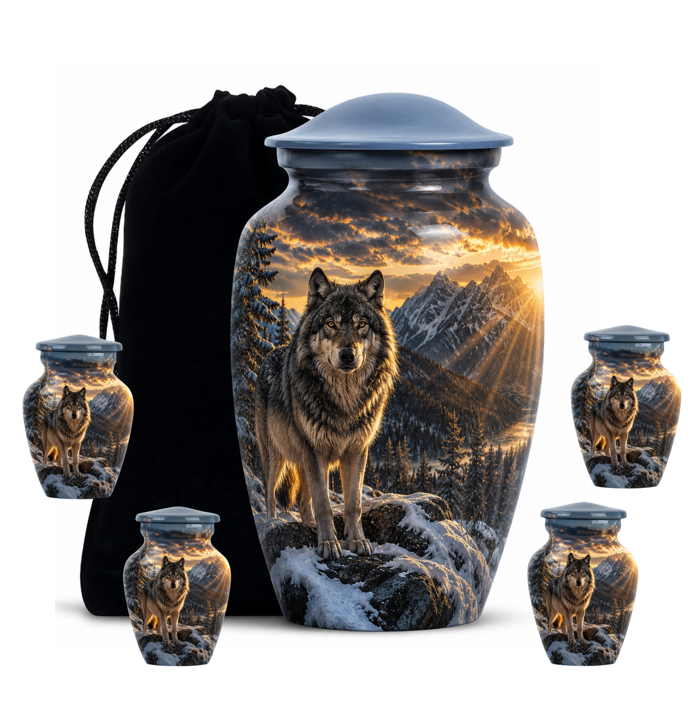 Snow Mountain Wolf Cremation Urn for Human Ashes