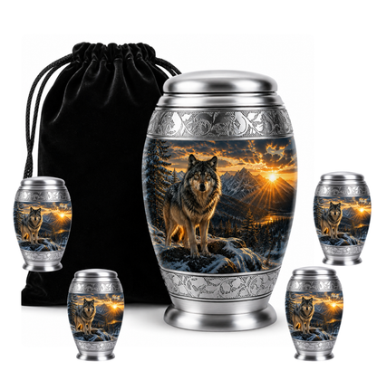 Snow Mountain Wolf Cremation Urn for Human Ashes