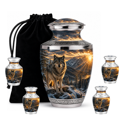 Snow Mountain Wolf Cremation Urn for Human Ashes