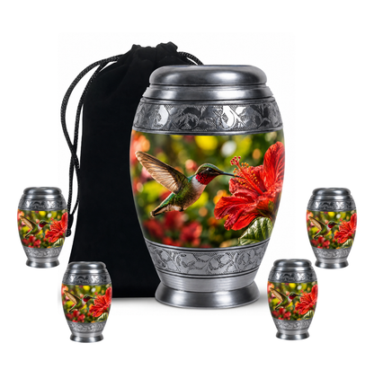 Hibiscus and Hummingbird Cremation Urn for Ashes