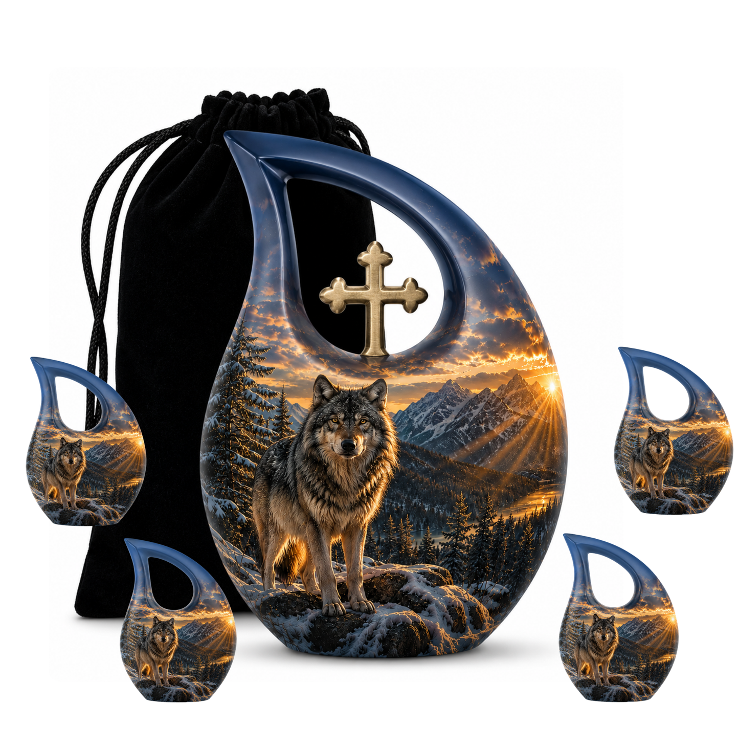 Snow Mountain Wolf Cremation Urn for Human Ashes
