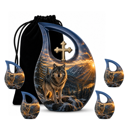 Snow Mountain Wolf Cremation Urn for Human Ashes