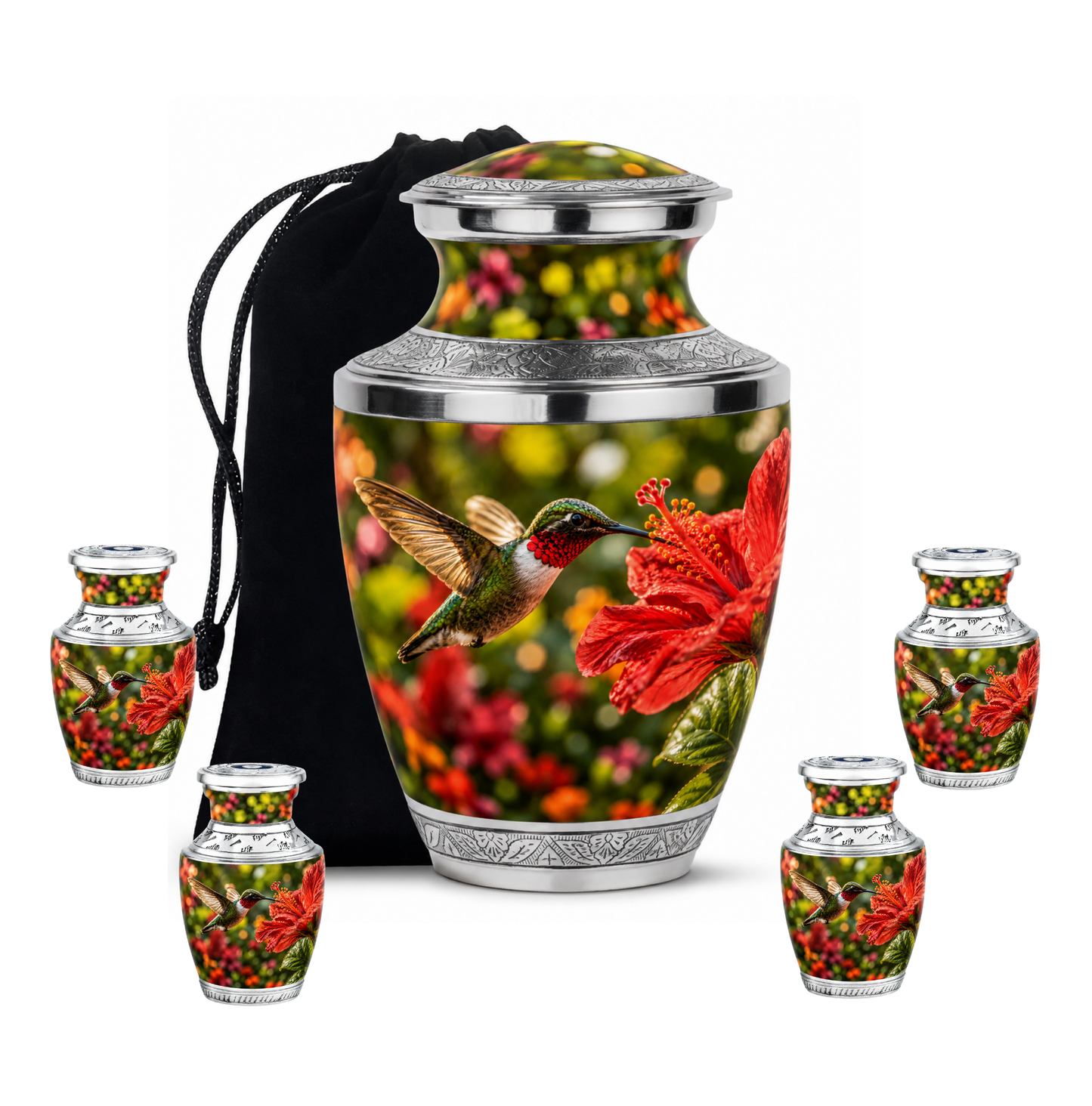 Hibiscus and Hummingbird Cremation Urn for Ashes