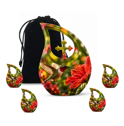 Hibiscus and Hummingbird Cremation Urn for Ashes