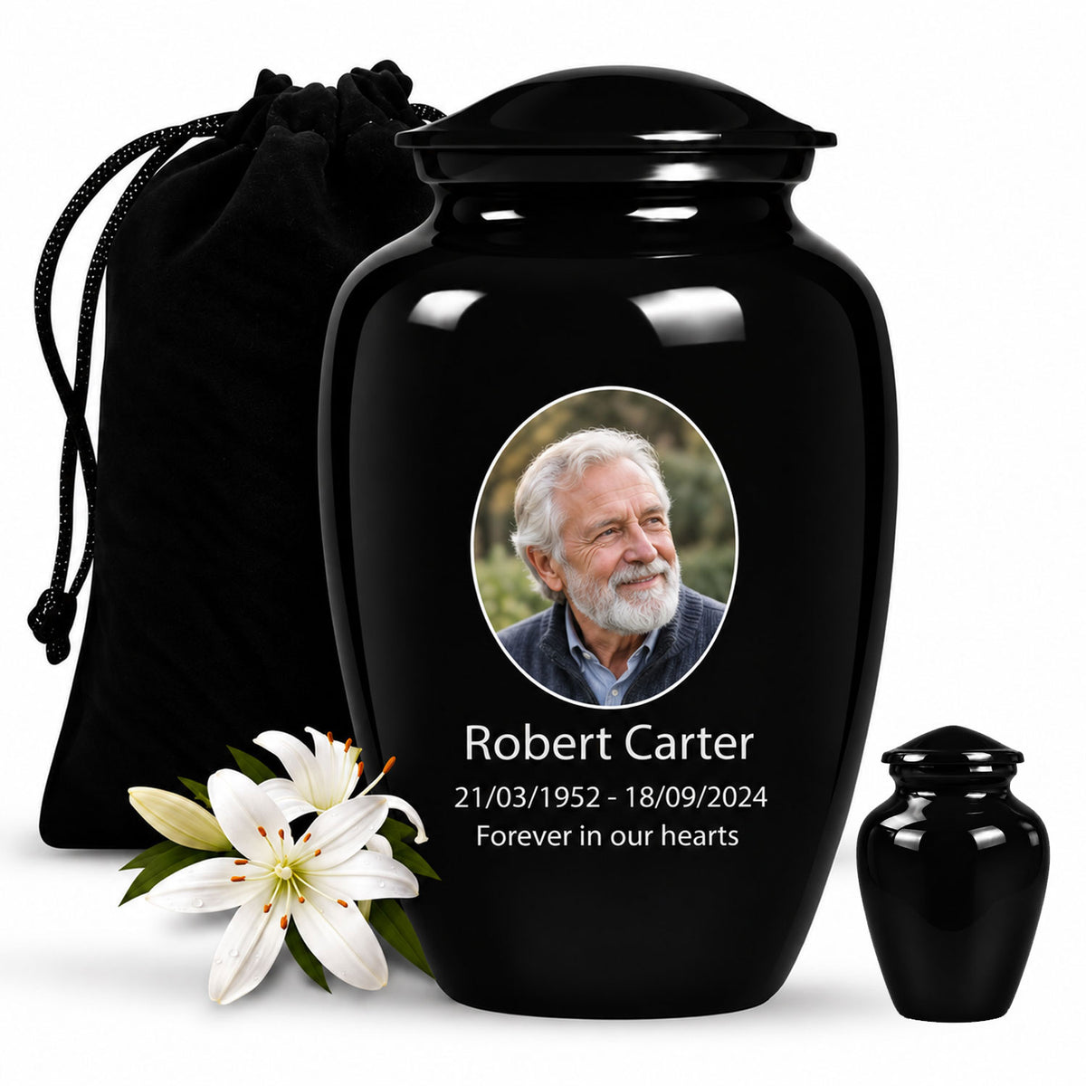 Custom Cremation Urn – Classic Black Urn for Human Ashes