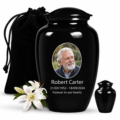 Custom Cremation Urn – Classic Black Urn for Human Ashes