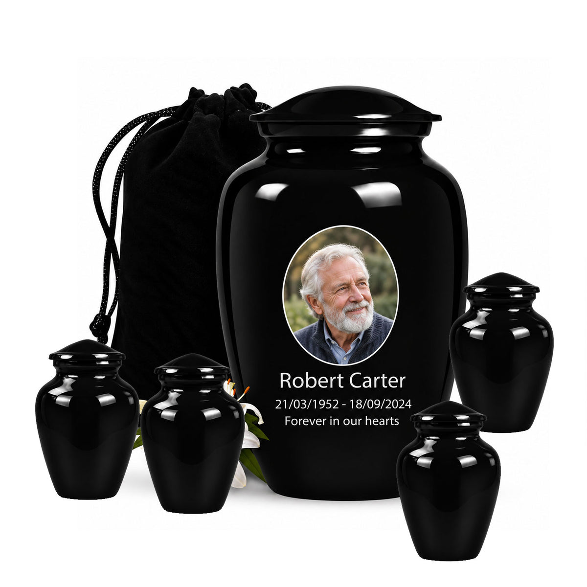 Custom Cremation Urn – Classic Black Urn for Human Ashes
