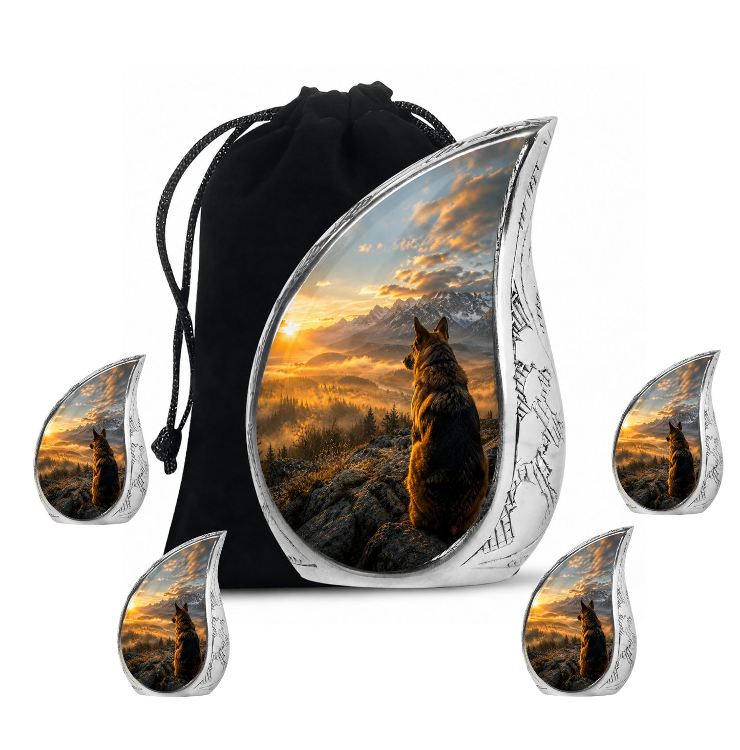 Mountain Sunset View Wolf Cremation Urn