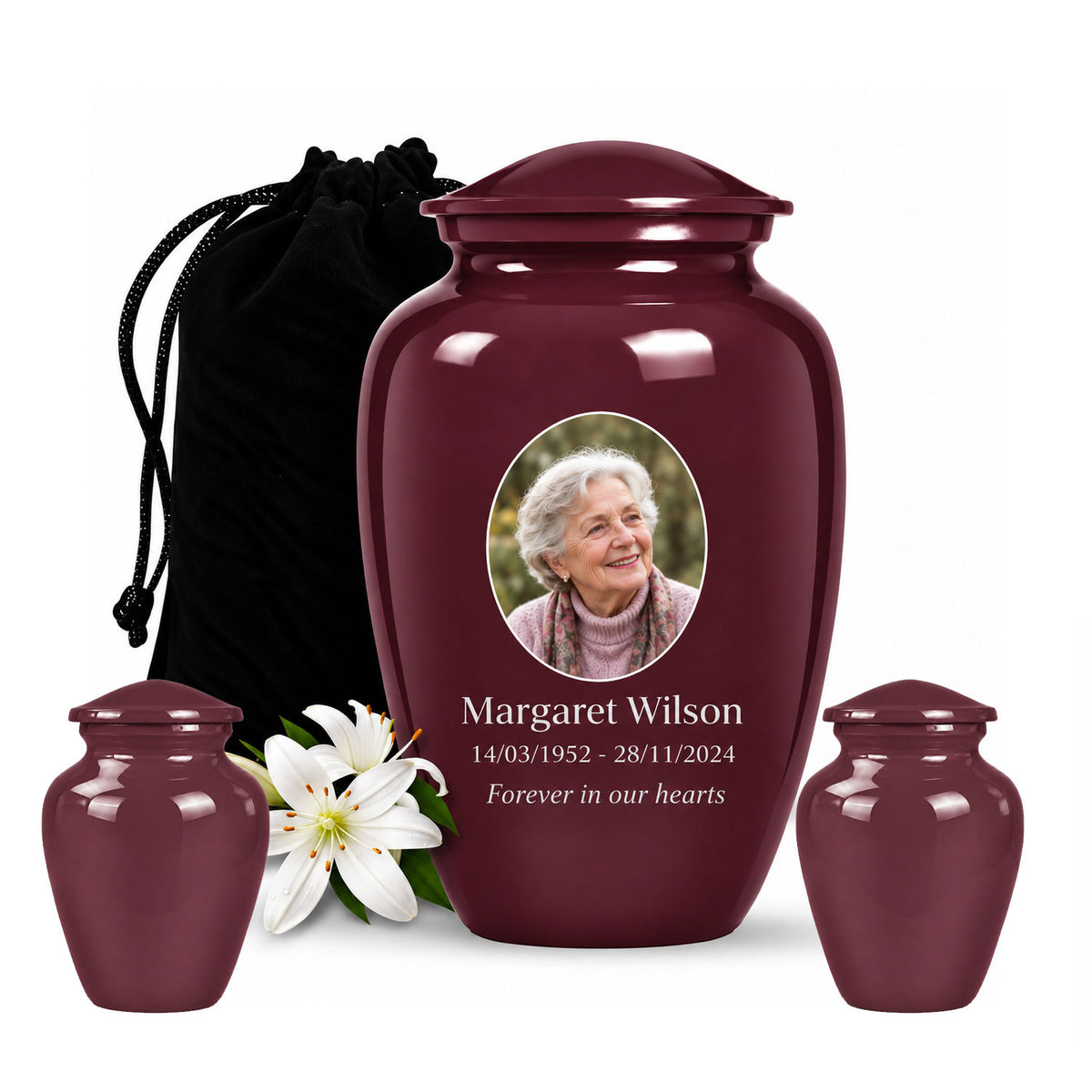 Custom Cremation Urn – Classic Burgundy Urn for Human Ashes