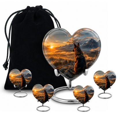 Mountain Sunset View Wolf Cremation Urn
