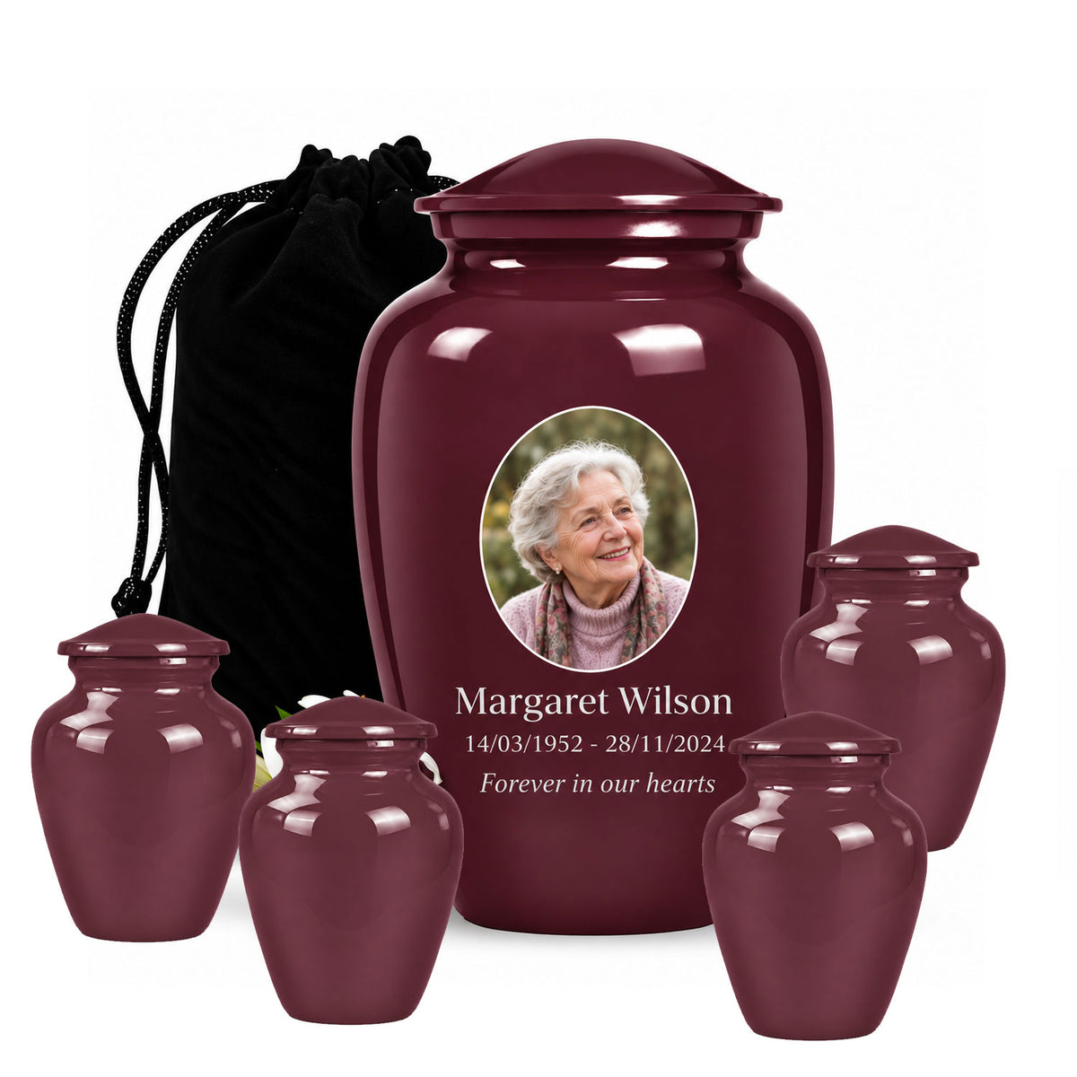 Custom Cremation Urn – Classic Burgundy Urn for Human Ashes