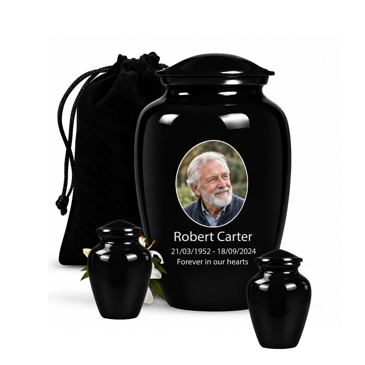 Custom Cremation Urn – Classic Black Urn for Human Ashes